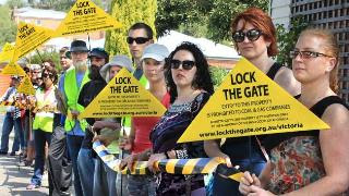 Anti-fracking protesters in Highton demonstrate against the controversial mining method. Picture: Mik Aidt